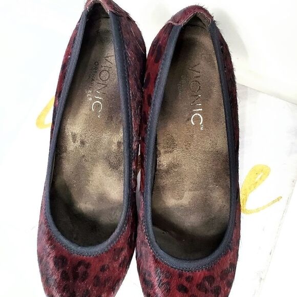 Vionic Calf Hair Mabrey Wine Leopard Print Heels - Picture 6 of 11